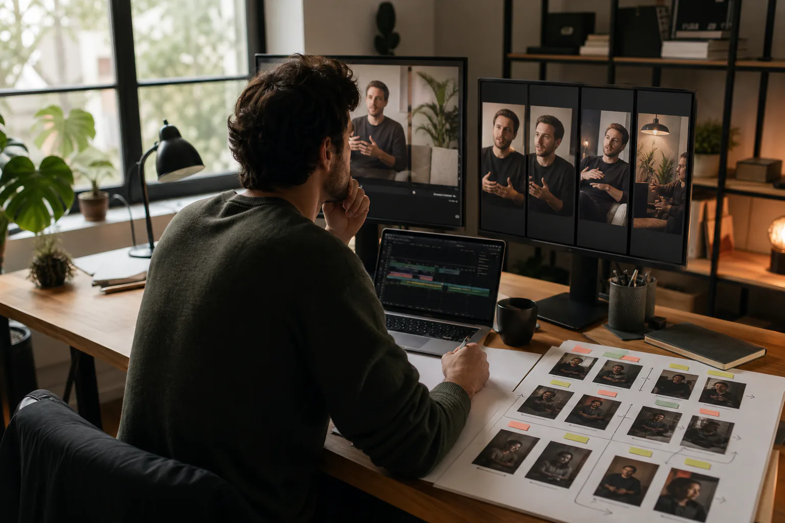A video editor turning one long-form interview into distinct vertical short-form stories